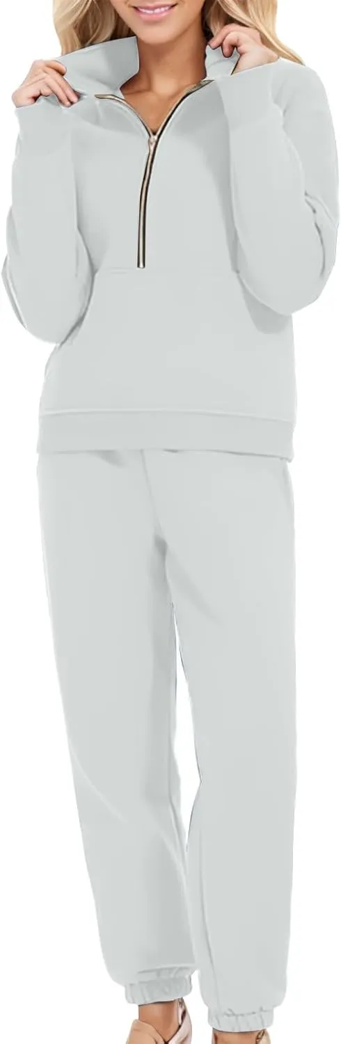 Women 2 Piece Tracksuits Fall Winter Half Zip Oversized Sweatshirt Sweatpants Matching Lounge Set Sweatsuits Pockets