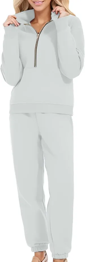 Women 2 Piece Tracksuits Fall Winter Half Zip Oversized Sweatshirt Sweatpants Matching Lounge Set Sweatsuits Pockets