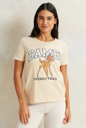 Women Beige Bambi Printed T-Shirt