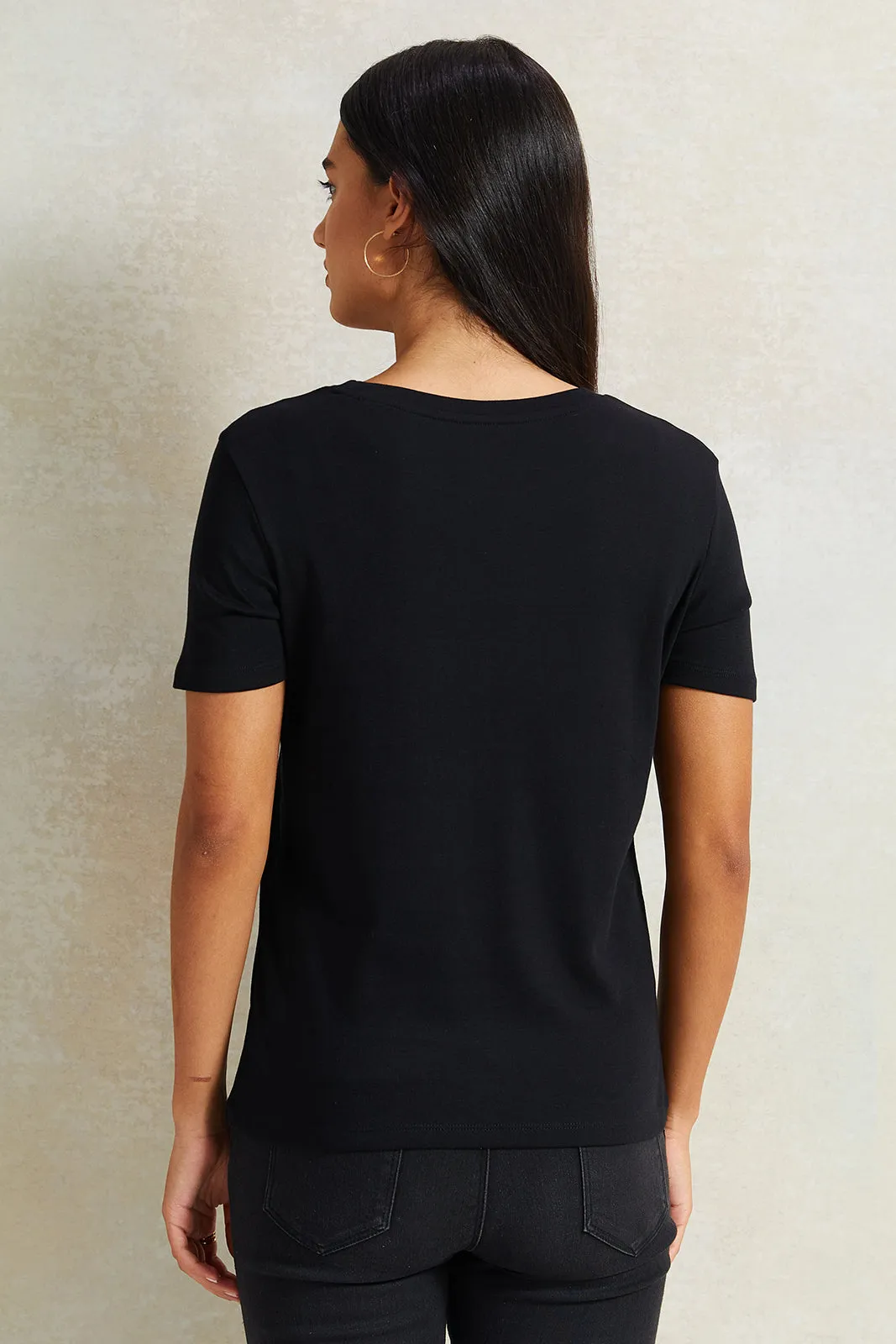 Women Black Sequence T-Shirt