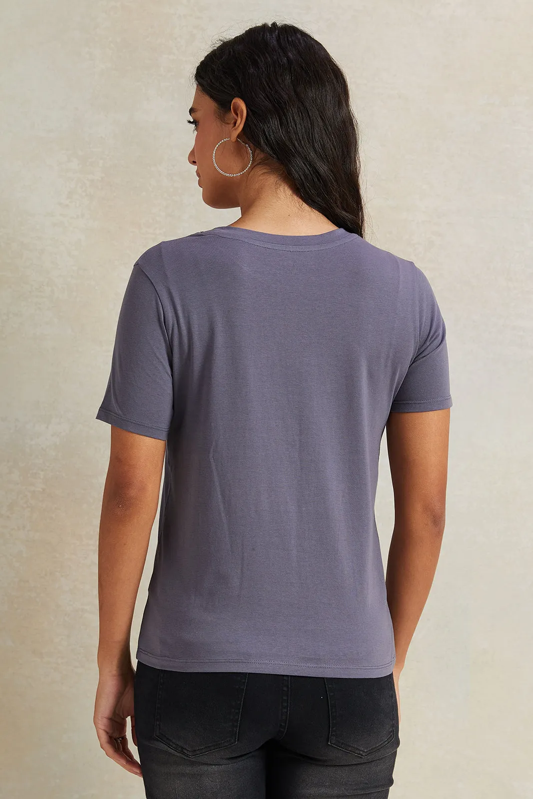 Women Charcoal Crew Neck Basic T-Shirt