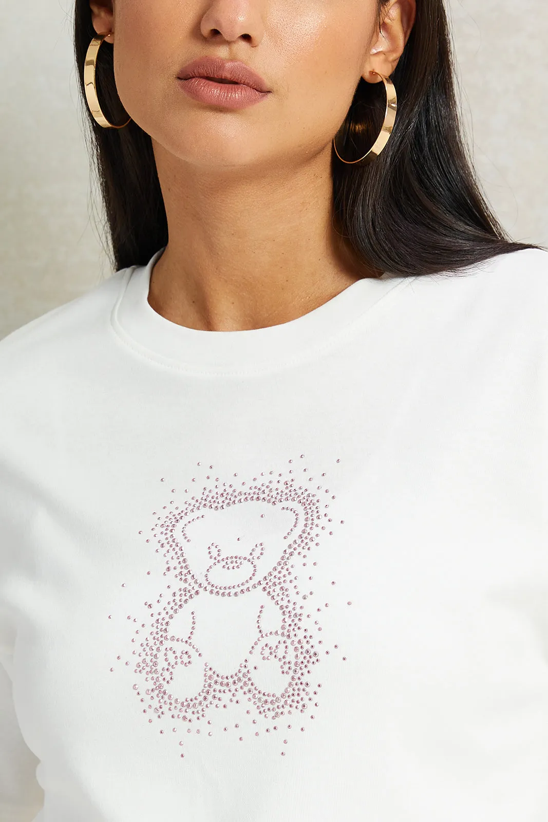 Women Ivory Embellished Boxy T-Shirt