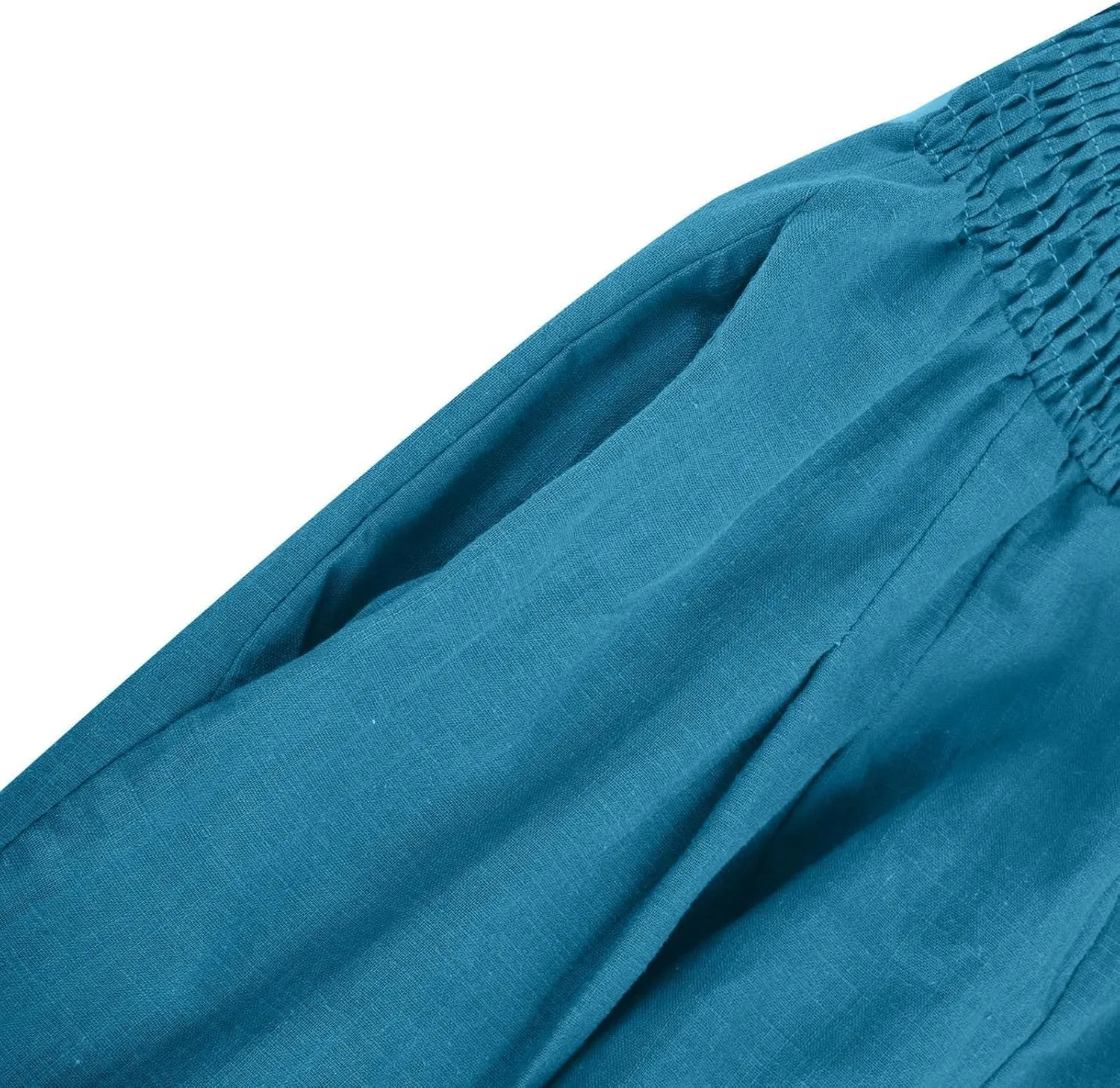 Women Linen Palazzo Pants Elastic High Waisted Flowy Casual Loose Trousers Wide Leg Vacation Beach Summer Pants
