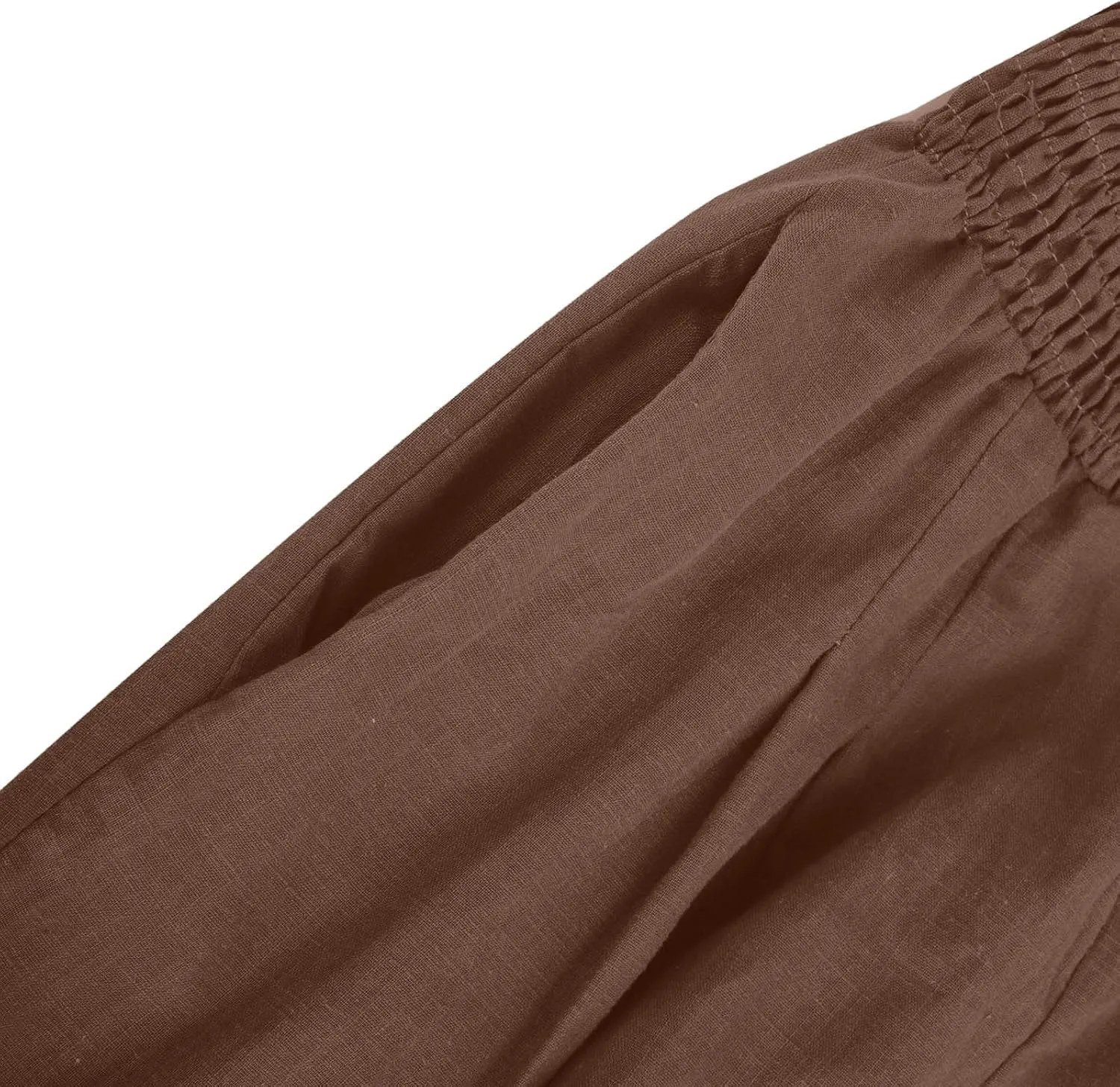 Women Linen Palazzo Pants Elastic High Waisted Flowy Casual Loose Trousers Wide Leg Vacation Beach Summer Pants