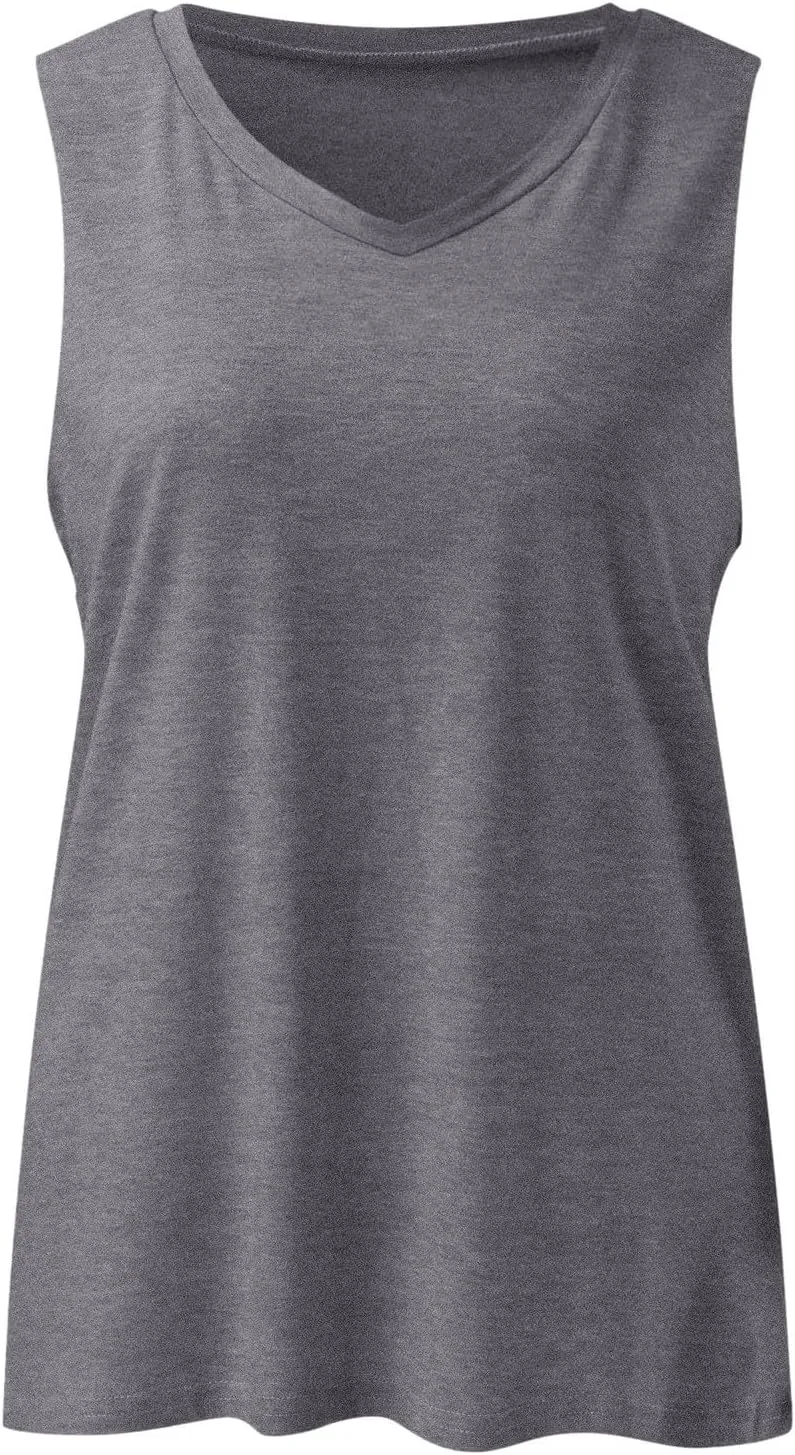 Women Tank Tops V Neck Sleeveless Stretch Cami T Shirts Loose Fit Summer Vacation 2025 Trendy Outfits