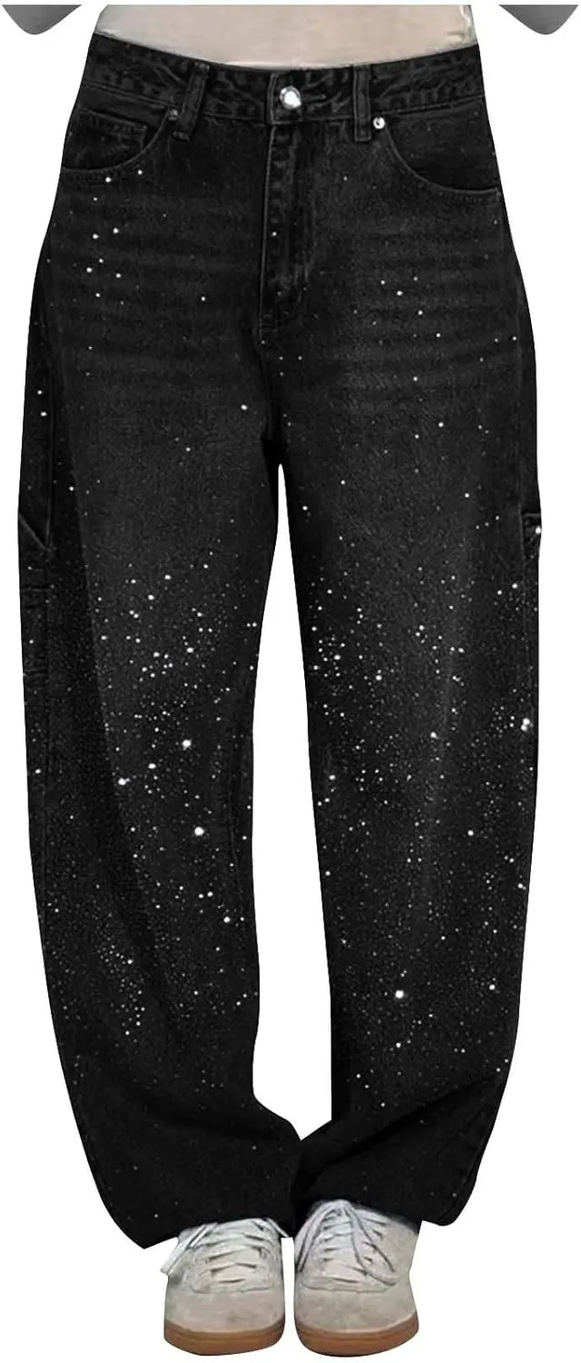 Women Wide Leg Jeans Casual Baggy Stretchy Bootcut Boyfriend Denim Pants Trendy High Waisted y2k Long Trousers