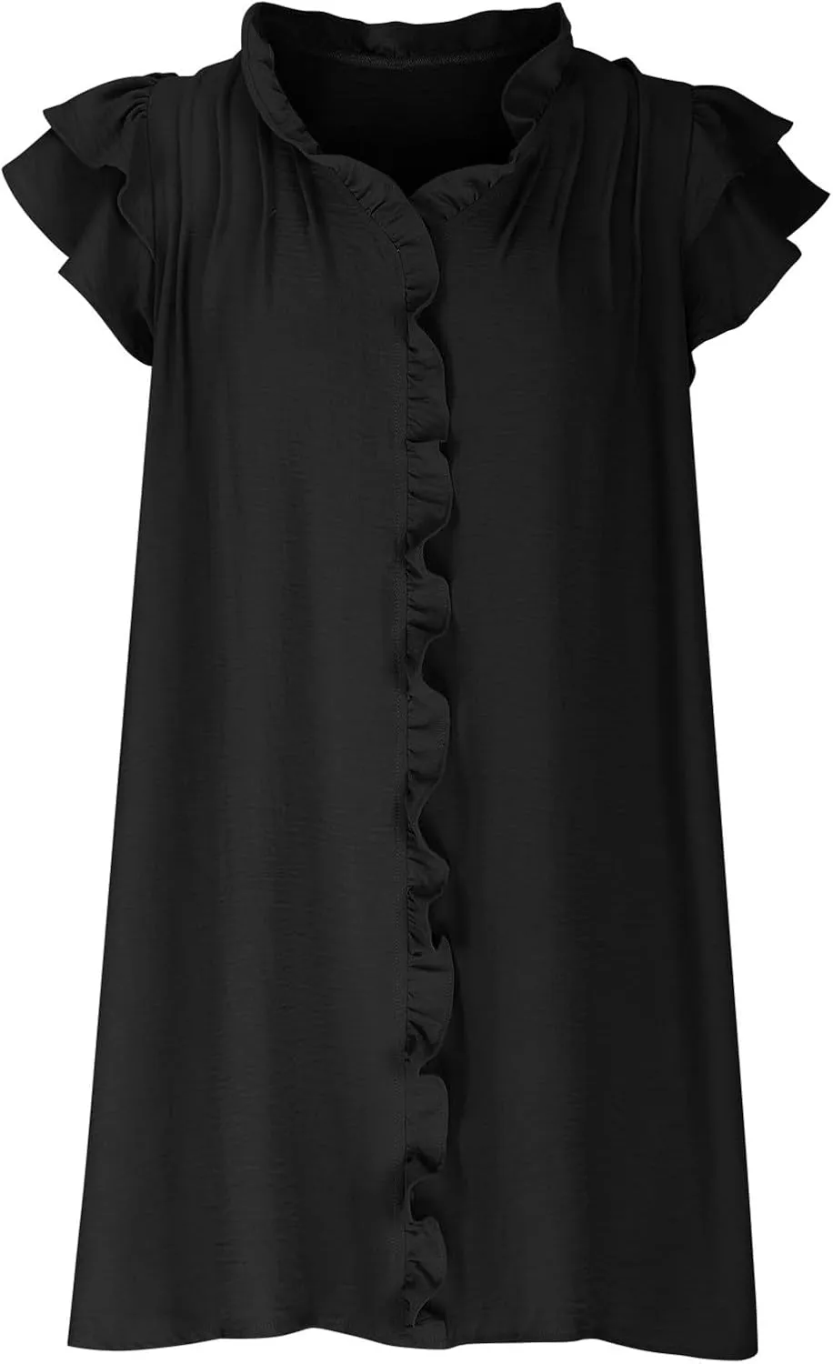 Womens 2024 Summer T-Shirts Dresses Casual V-Neck Ruffle Cap Short Sleeve Mini Dress Loose Pleated Beach Sundress