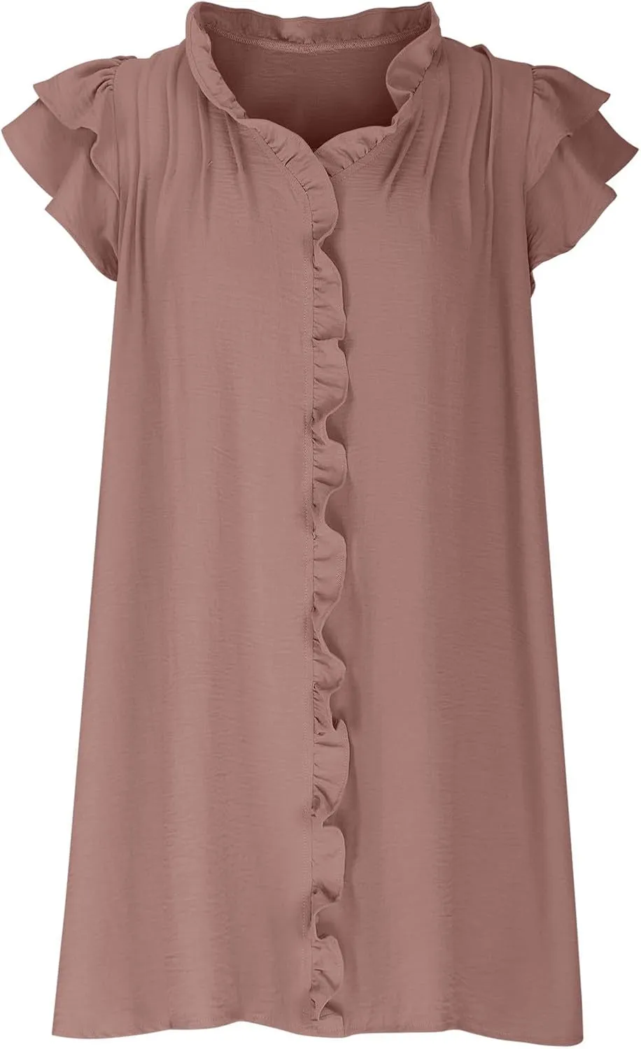 Womens 2024 Summer T-Shirts Dresses Casual V-Neck Ruffle Cap Short Sleeve Mini Dress Loose Pleated Beach Sundress
