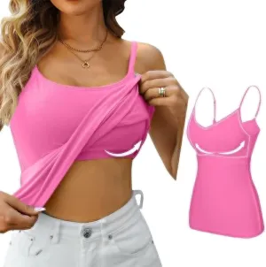 Women's Bra Camisole Tops Adjustable Spaghetti Strap Cami Tank Yoga Sports T-Shirts Athletic Outside with Chest Pad