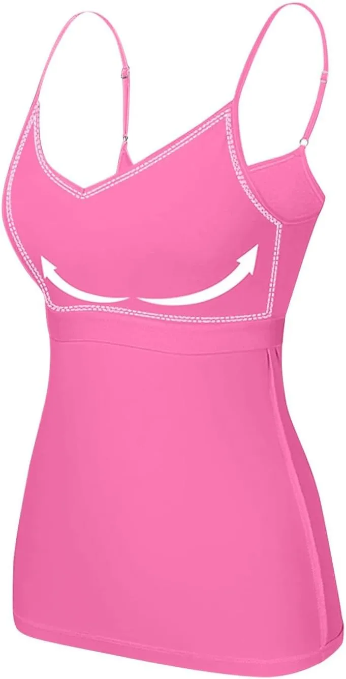 Women's Bra Camisole Tops Adjustable Spaghetti Strap Cami Tank Yoga Sports T-Shirts Athletic Outside with Chest Pad