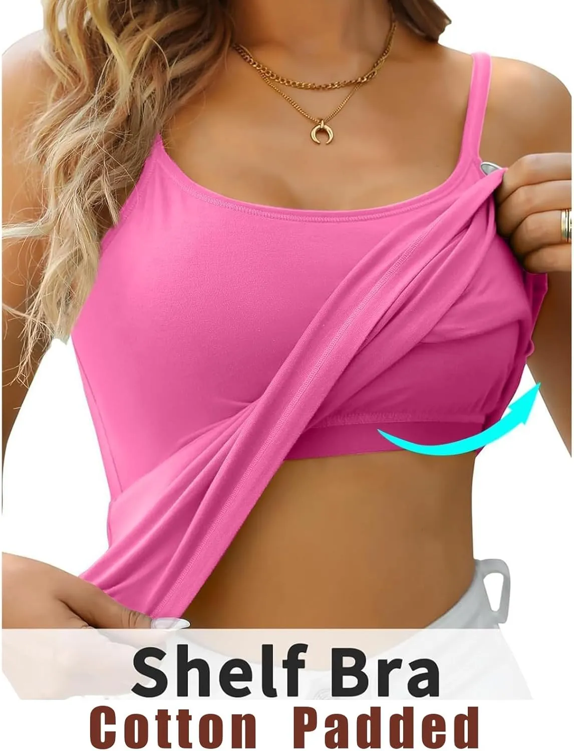 Women's Bra Camisole Tops Adjustable Spaghetti Strap Cami Tank Yoga Sports T-Shirts Athletic Outside with Chest Pad