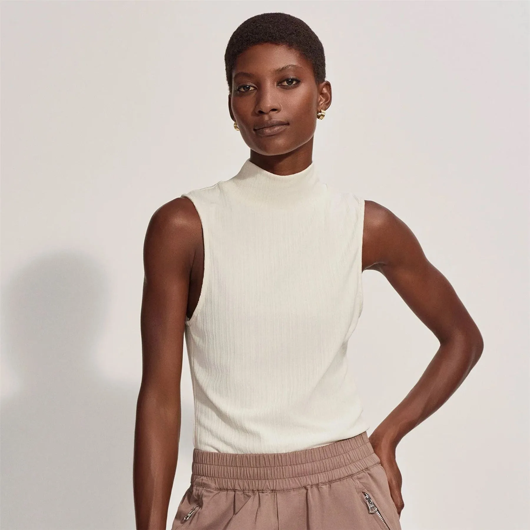 Womens Caley Fitted Ribbed Tank Birch - AW24