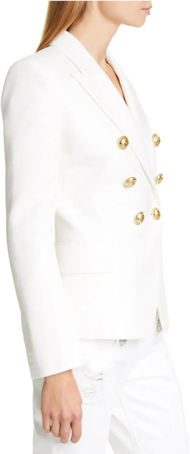 Women's Casual Blazer with Gold Buttons - Long Sleeve, Draped Open Front Cardigan Jacket with Pockets