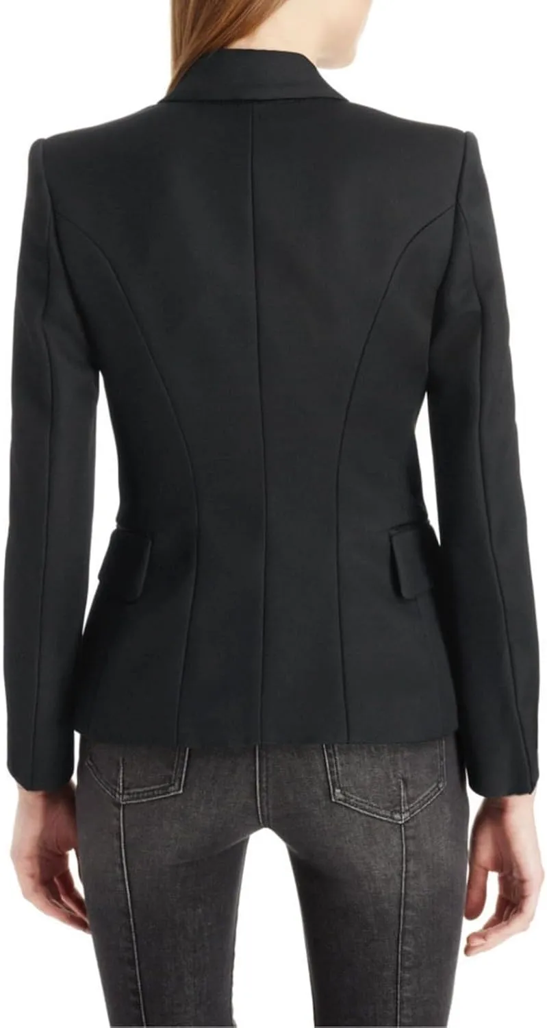 Women's Casual Blazer with Gold Buttons - Long Sleeve, Draped Open Front Cardigan Jacket with Pockets