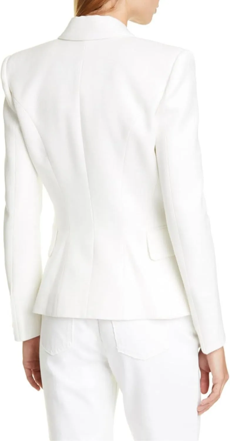 Women's Casual Blazer with Gold Buttons - Long Sleeve, Draped Open Front Cardigan Jacket with Pockets