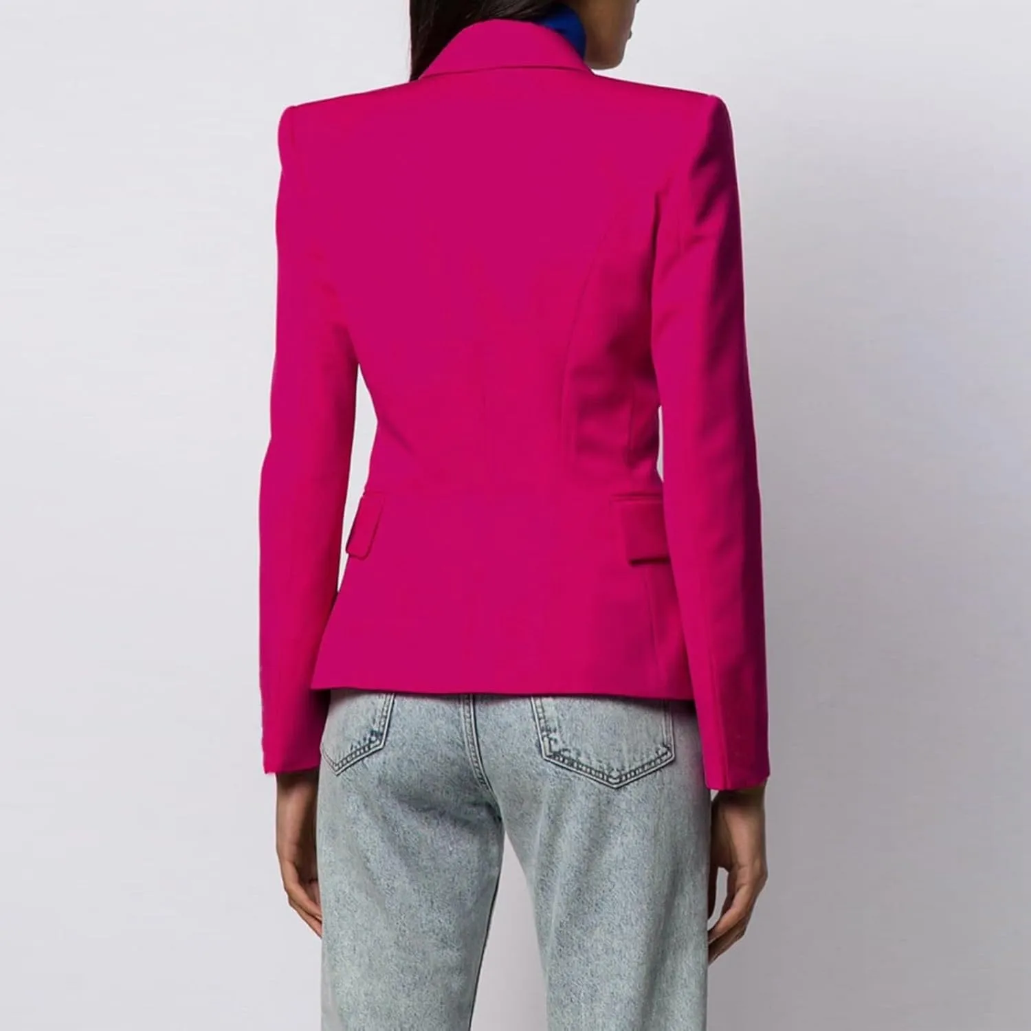 Women's Casual Blazer with Gold Buttons - Long Sleeve, Draped Open Front Cardigan Jacket with Pockets