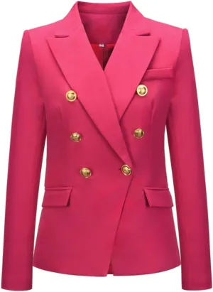 Women's Casual Blazer with Gold Buttons - Long Sleeve, Draped Open Front Cardigan Jacket with Pockets