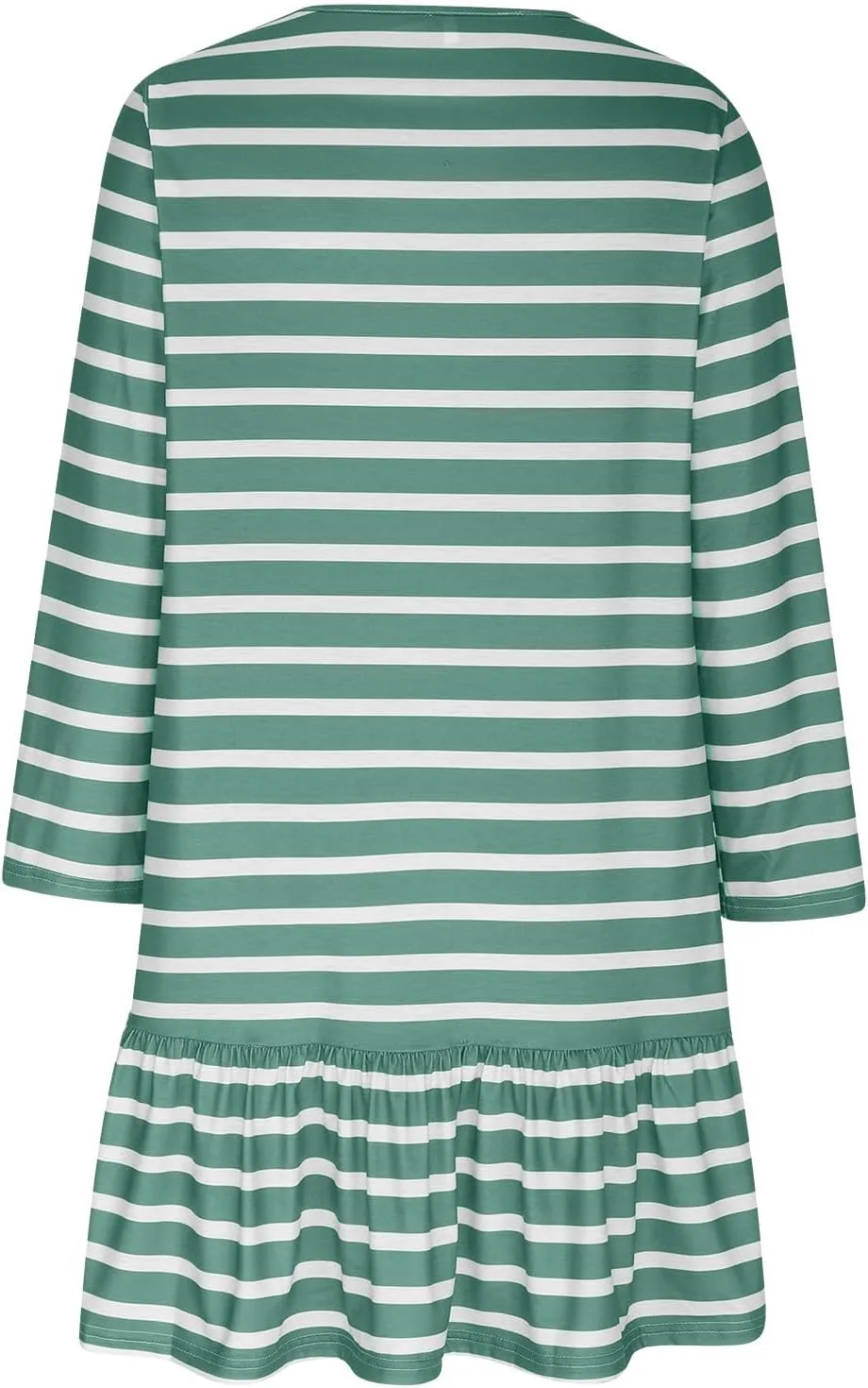 Womens Casual Fall Dresses Striped Print Ruffle Hem Short Dresses Loose Fitting Round Neck Mini Dresses with Pockets