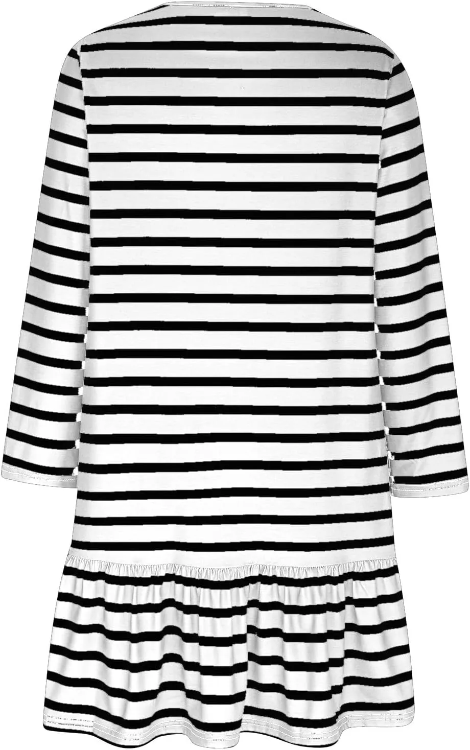 Womens Casual Fall Dresses Striped Print Ruffle Hem Short Dresses Loose Fitting Round Neck Mini Dresses with Pockets
