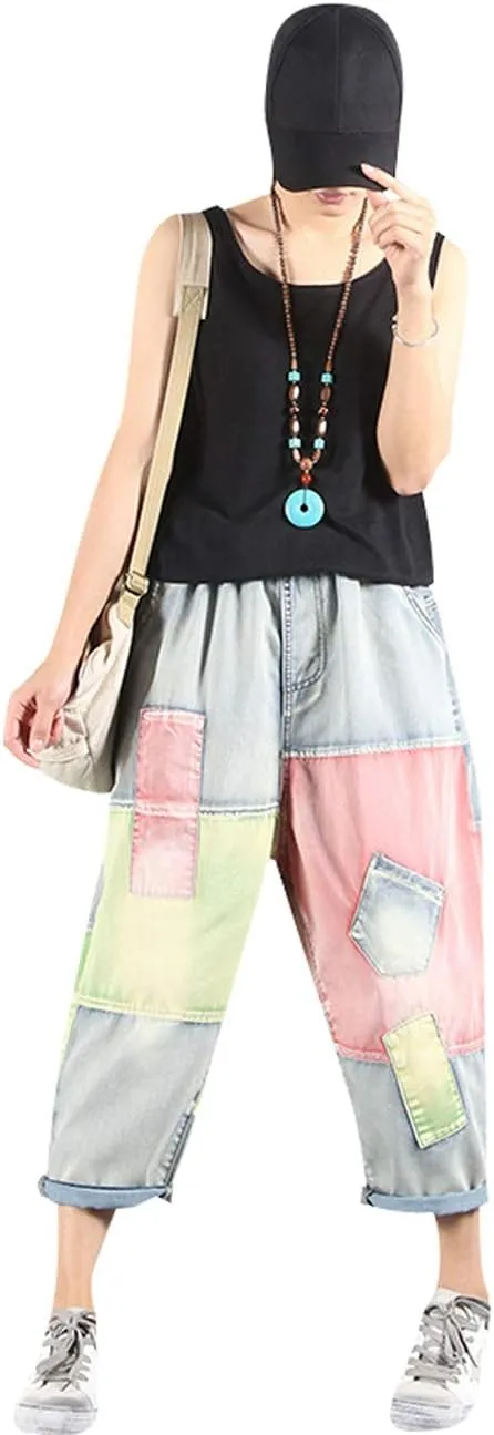 Women's Casual Hip Hop Drop Crotch Harem Jeans Denim Pants Trousers