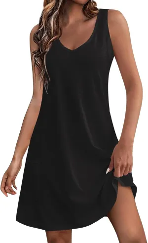 Womens Casual Summer Dresses 2024 Trendy Boho Beach Dress Floral T-Shirts Dress V Neck Loose Fasion Midi Tank Sundresses