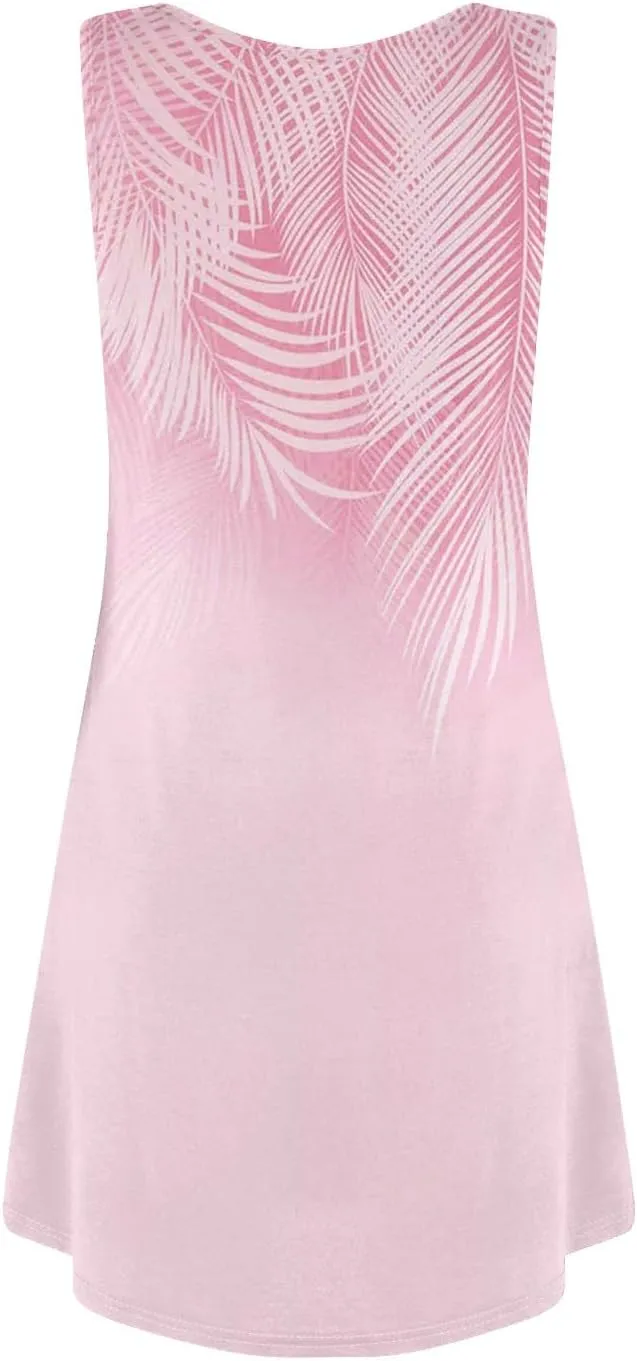 Women's Casual Sundress Summer Boho Beach Dress Floral T-Shirts Midi Dress U Neck Loose Tank Dresses
