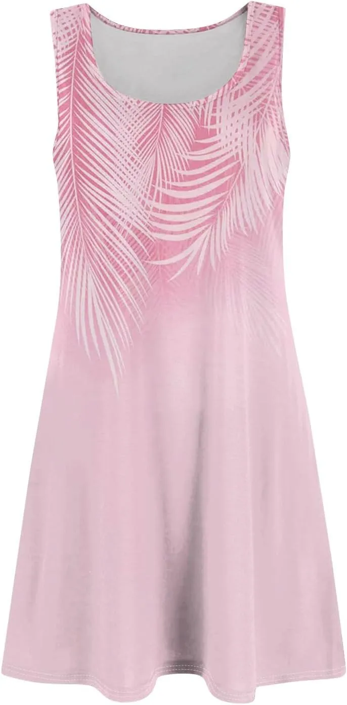 Women's Casual Sundress Summer Boho Beach Dress Floral T-Shirts Midi Dress U Neck Loose Tank Dresses