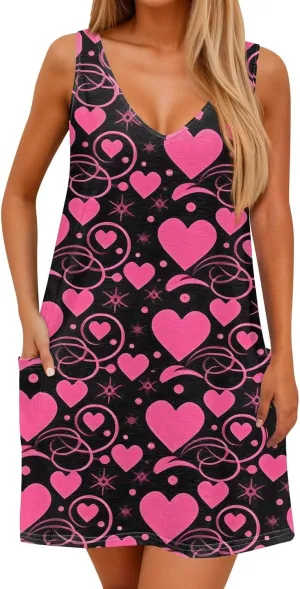 Women's Casual Sundress with Pockets Summer Boho Beach Dress Floral Blouses for Women T-Shirts Dress V Fashion