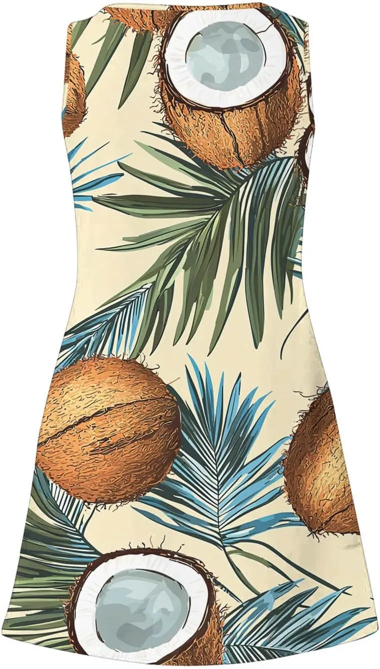 Women's Casual Sundress with Pockets, Summer Tropical Boho Beach Dress, V Neck Loose T-Shirts Tank Dresses
