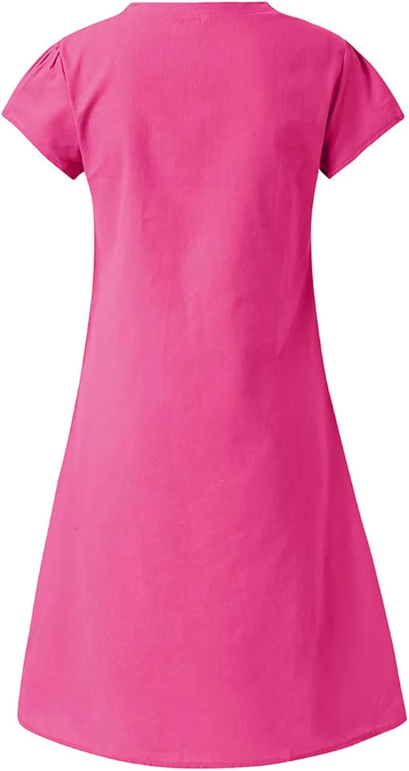 Womens Dresses Short Sleeve V Neck Cute Sun Dress T Shirts Knee Length Casual Dresses Fashion Plus Size Sundresses