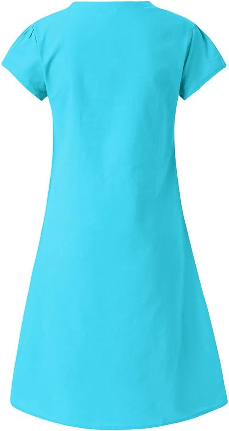 Womens Dresses Short Sleeve V Neck Cute Sun Dress T Shirts Knee Length Casual Dresses Fashion Plus Size Sundresses