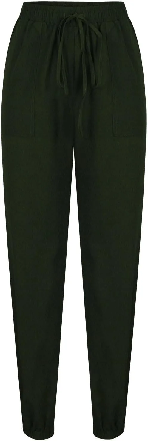 Womens Linen Pants 2025 Summer Casual Drawstring High Waist Loose Lounge Trousers Beach Summer Pant with Pockets