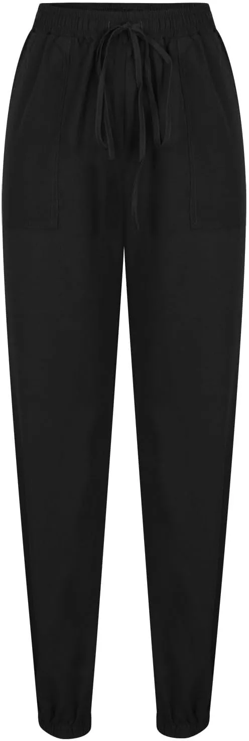 Womens Linen Pants 2025 Summer Casual Drawstring High Waist Loose Lounge Trousers Beach Summer Pant with Pockets