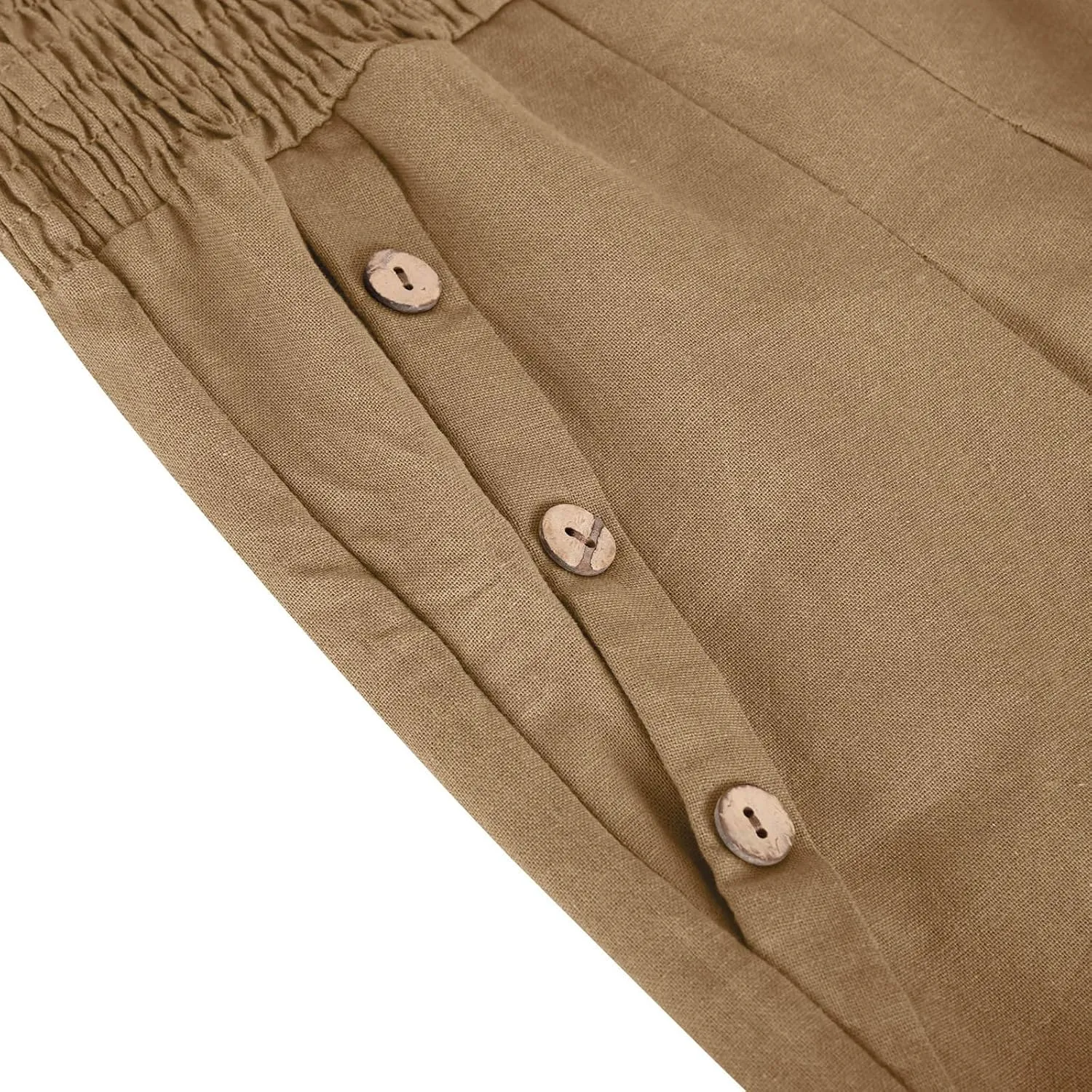 Women's Linen Summer Palazzo Pants Flowy High Waisted Wide Leg Beach Pants Casual Loose Fit Pocketed Paperbag Trouser