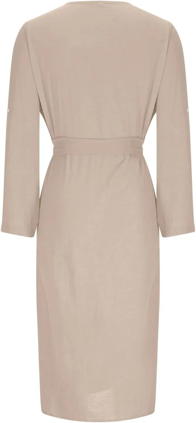 Women's Long Sleeve Button Up Shirt Dress 2025 Elegant Fitted Lapel Office Dress Casual Loose Tie Waist Midi Dresses