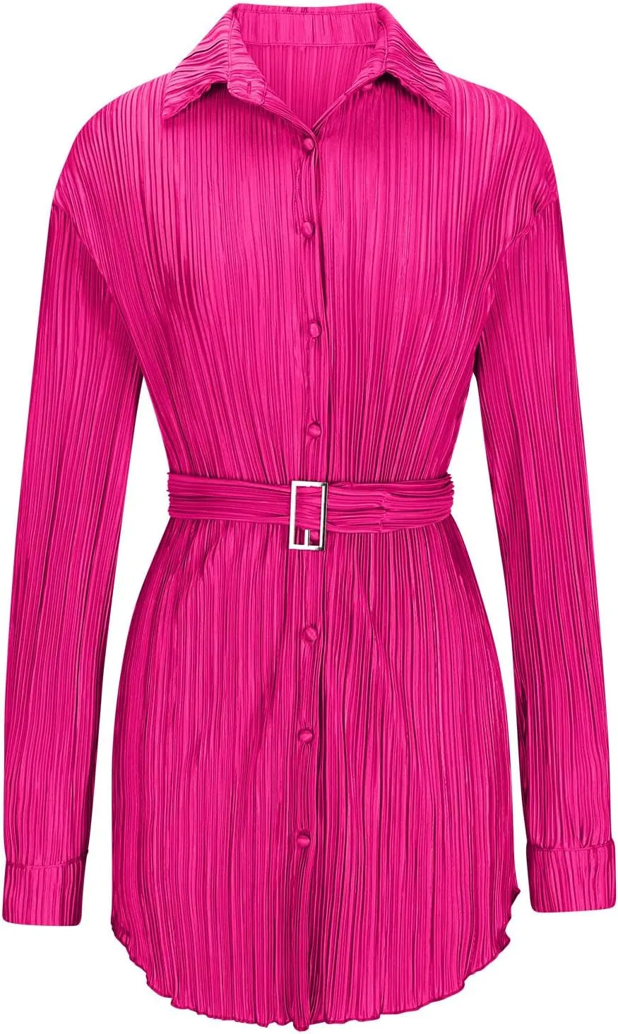 Womens Long Sleeve Dresses Plus Size Button Down Belted mini Dresses Lapel Casual Ruched Shirt Dresses Fall Fashion