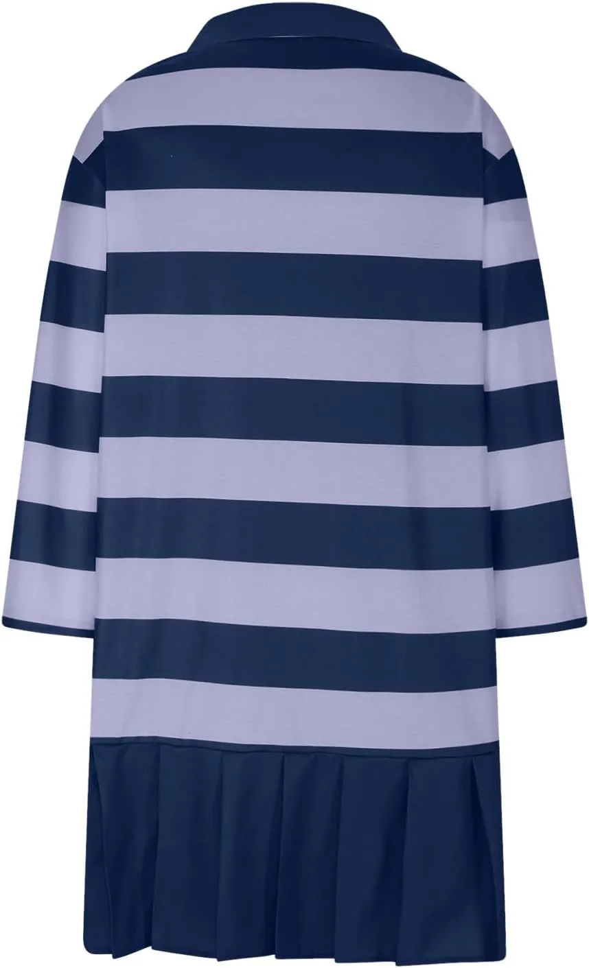 Womens Oversize Fall Sweatshirt Dresses Long Sleeve Lapel mini Dresses Ruched Loose Fitting Pleated Shirt Dresses