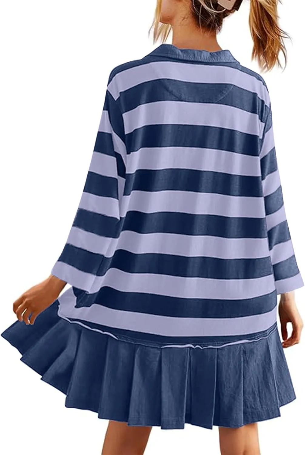Womens Oversize Fall Sweatshirt Dresses Long Sleeve Lapel mini Dresses Ruched Loose Fitting Pleated Shirt Dresses