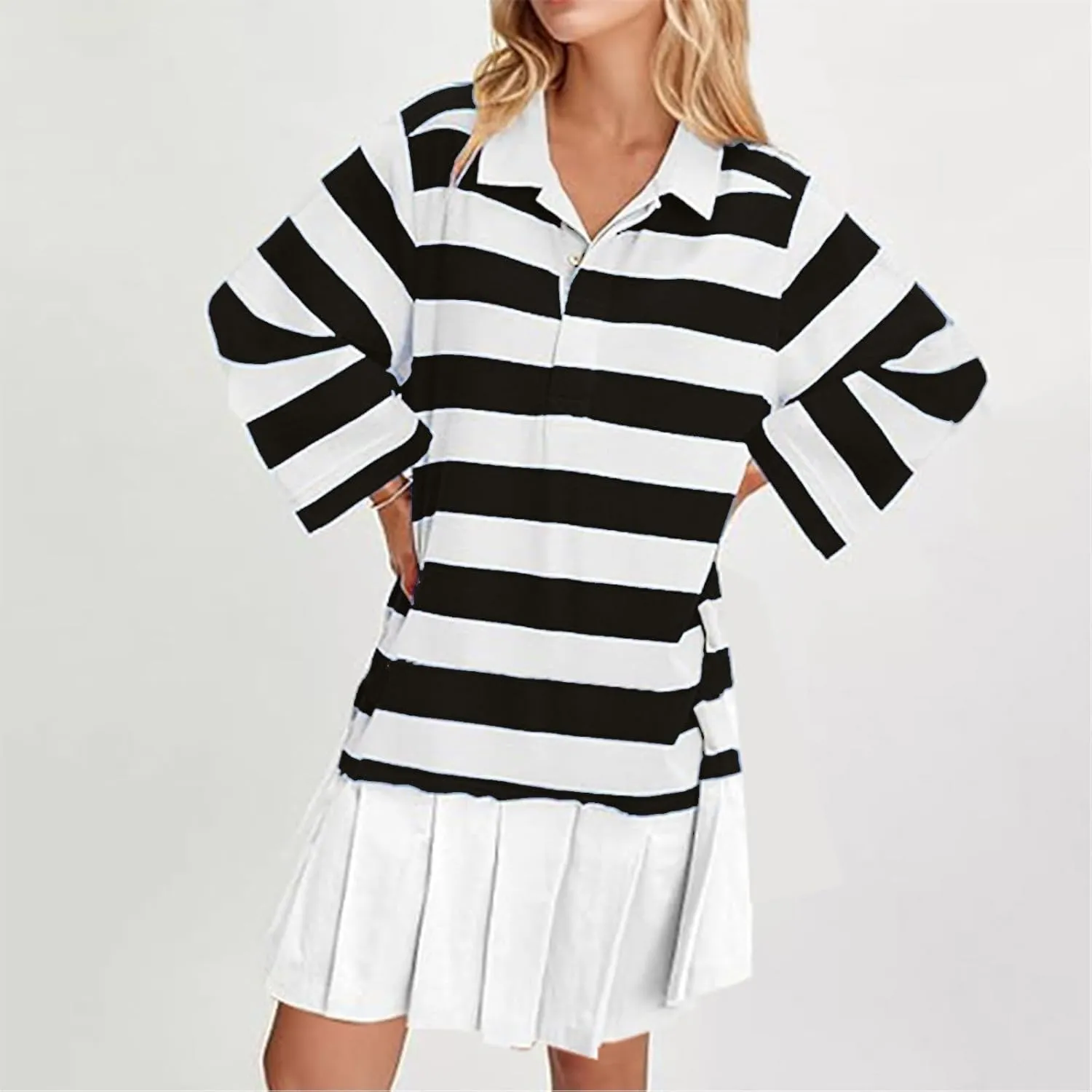 Womens Oversize Fall Sweatshirt Dresses Long Sleeve Lapel mini Dresses Ruched Loose Fitting Pleated Shirt Dresses