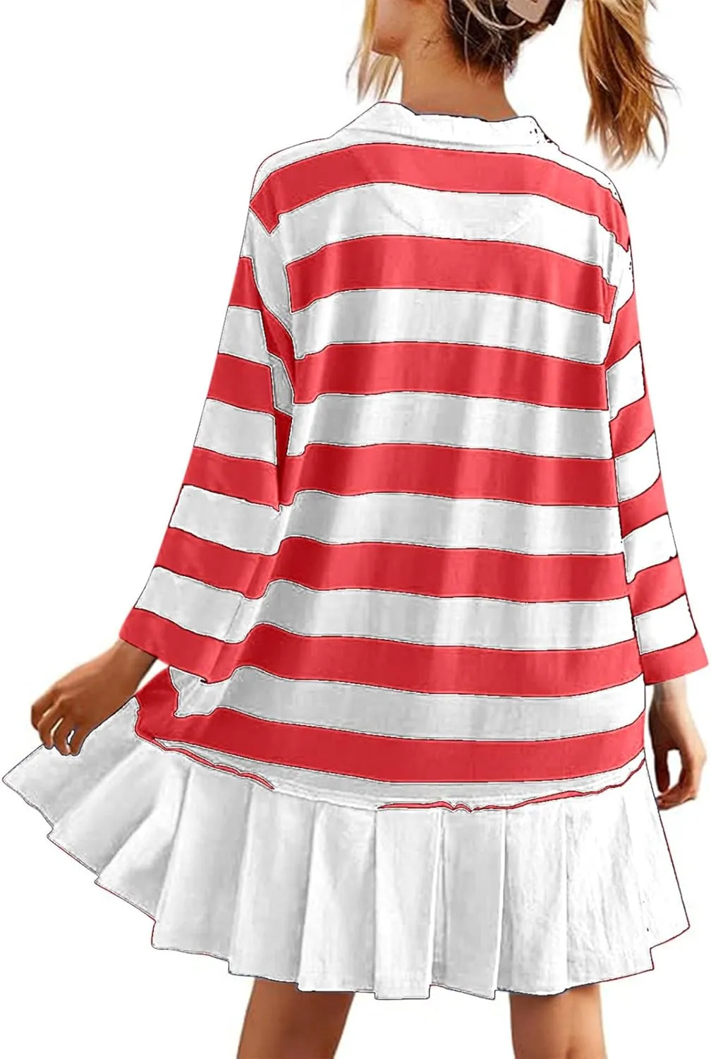 Womens Oversize Fall Sweatshirt Dresses Long Sleeve Lapel mini Dresses Ruched Loose Fitting Pleated Shirt Dresses
