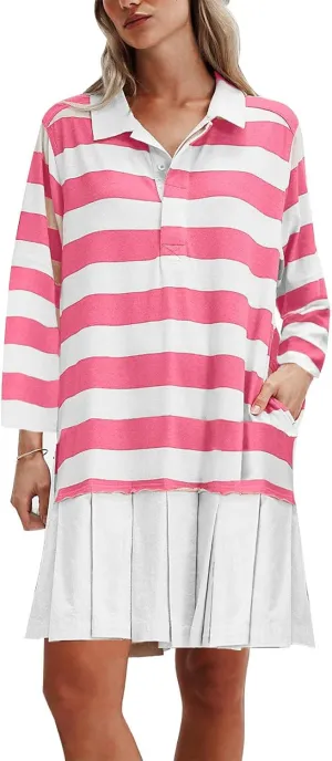 Womens Oversize Fall Sweatshirt Dresses Long Sleeve Lapel mini Dresses Ruched Loose Fitting Pleated Shirt Dresses