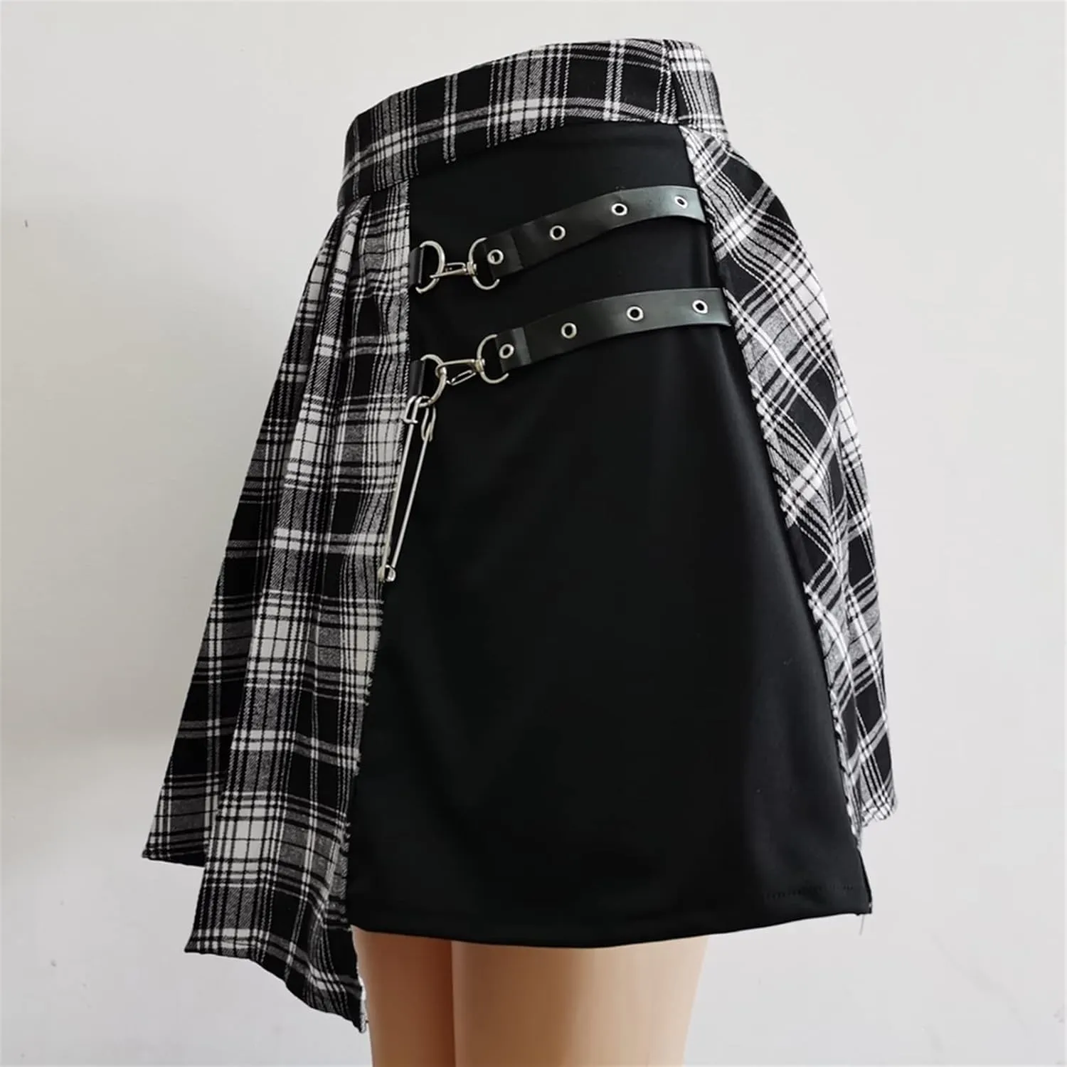 Women's Pleated Skirt Plaid Mini High Waist Skirt Summer (Color : 92132-3HHG, Size : XXXL)