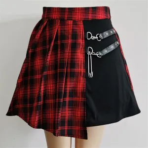 Women's Pleated Skirt Plaid Mini High Waist Skirt Summer (Color : 92132-3HHG, Size : XXXL)