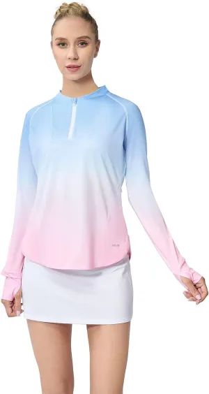 Womens Quick Dry Sun Protection UPF 50  Running Hiking Tops 1/4 Zip Long Sleeve Golf Tennis T Shirts Summer 2025