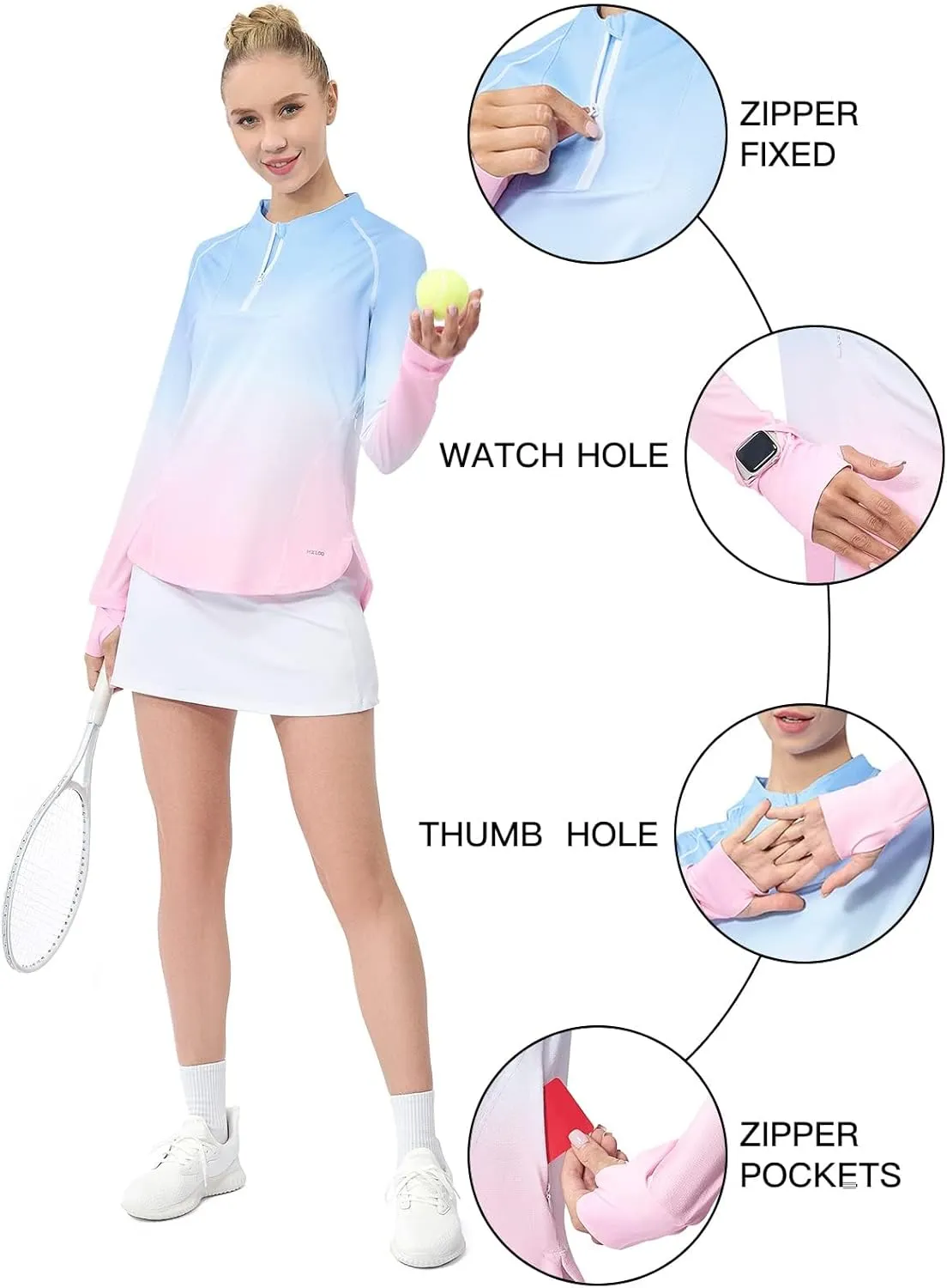 Womens Quick Dry Sun Protection UPF 50  Running Hiking Tops 1/4 Zip Long Sleeve Golf Tennis T Shirts Summer 2025