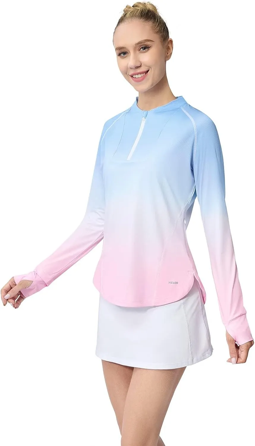 Womens Quick Dry Sun Protection UPF 50  Running Hiking Tops 1/4 Zip Long Sleeve Golf Tennis T Shirts Summer 2025
