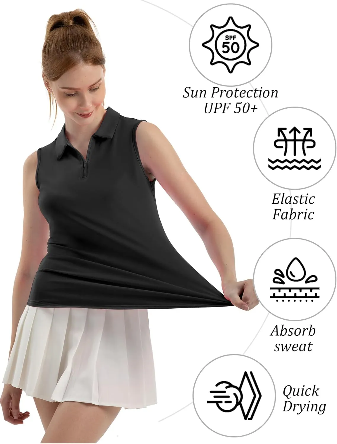 Women's Sleeveless Polo Golf Tennis Shirt Tank Tops T-Shirts V-Neck with Collar Quick Dry Workout Athletic