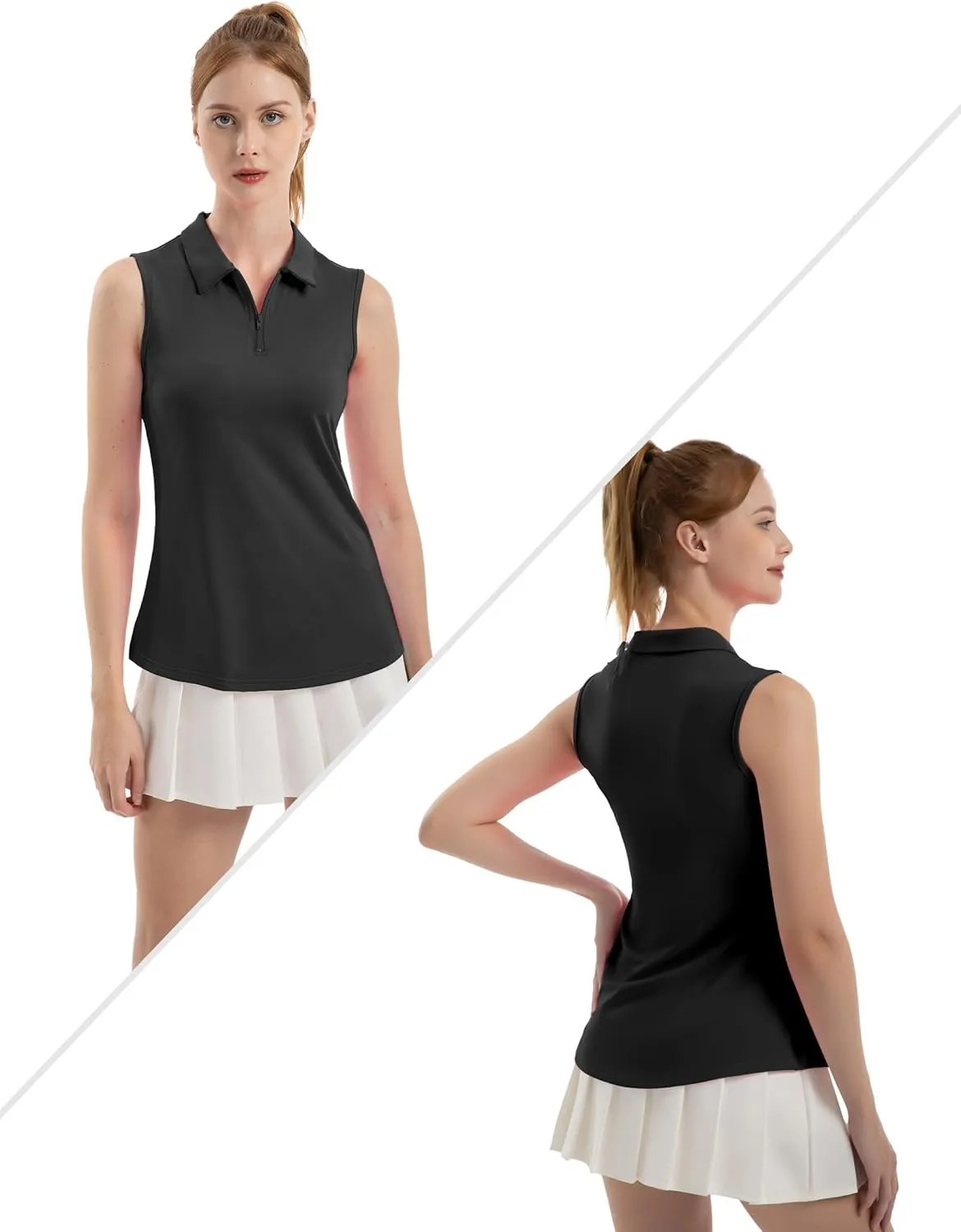 Women's Sleeveless Polo Golf Tennis Shirt Tank Tops T-Shirts V-Neck with Collar Quick Dry Workout Athletic