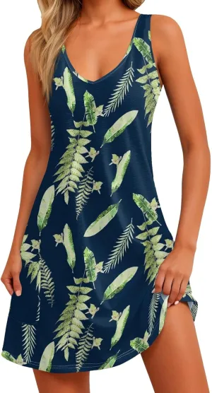 Women's Summer Casual Sundress Cute Tank Dresses Boho Beach Vacation V Neck Loose Dress with Pockets 2025 S-3XL