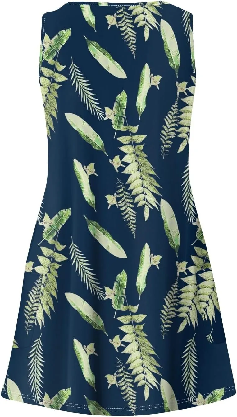 Women's Summer Casual Sundress Cute Tank Dresses Boho Beach Vacation V Neck Loose Dress with Pockets 2025 S-3XL